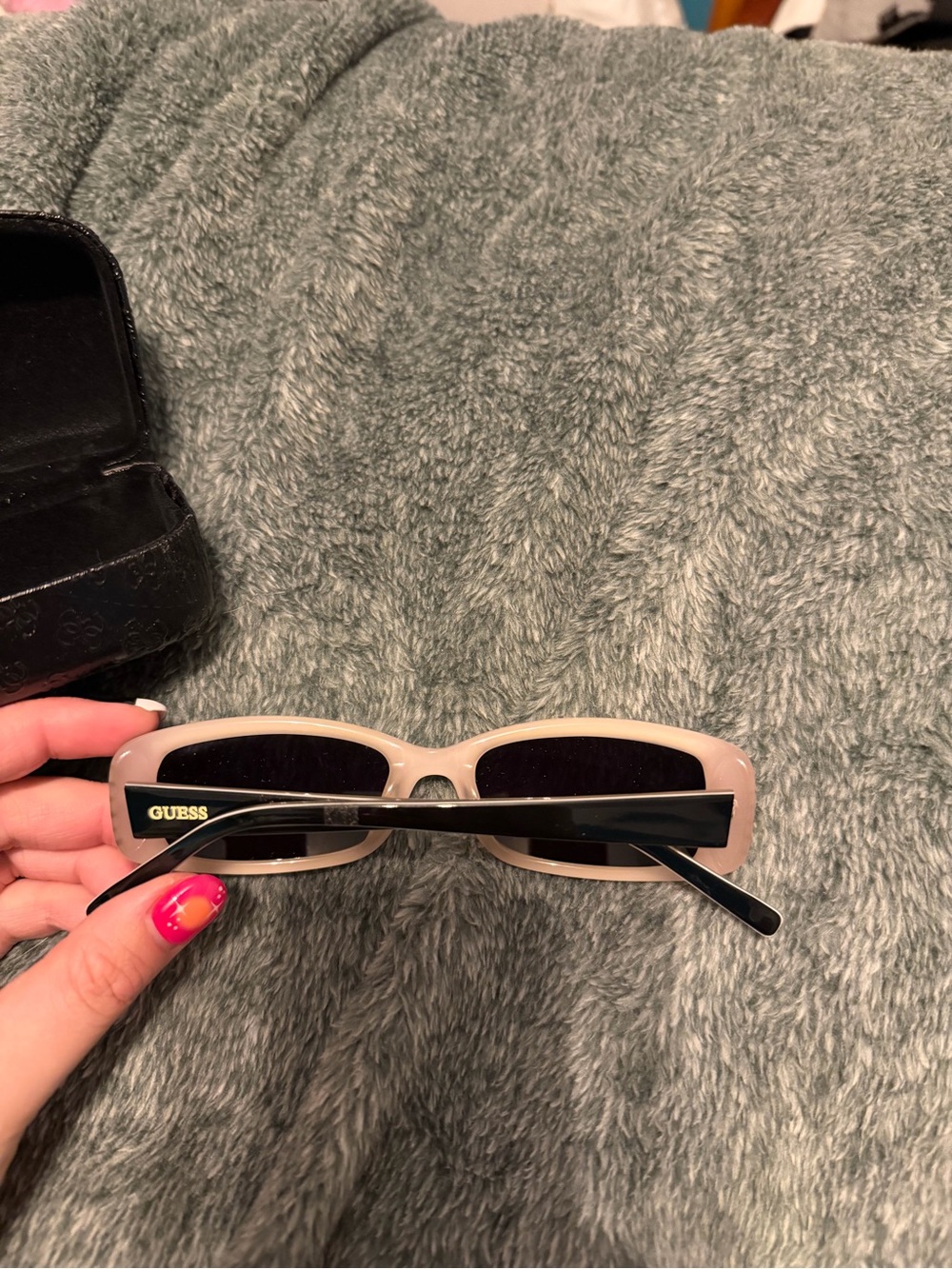GUESS Black Rhinestone Accent Rectangle Sunglasses - Picture 2 of 5
